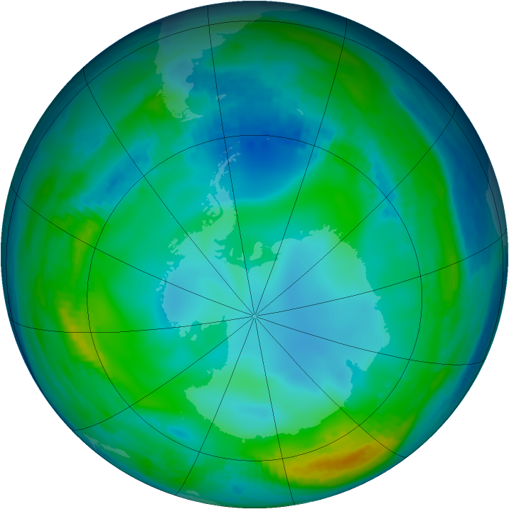 Antarctic ozone map for 07 June 1999